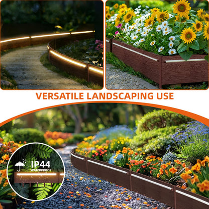 BRIGHTENONE Solar Lights Outdoor for Yard, 20FT Connectable Landscape Lighting Edging with 10 Pcs No Dig Garden Border, Waterproof Solar Pathway Lights Outdoor for Patio Decor, Flowerbed Edging, Brown