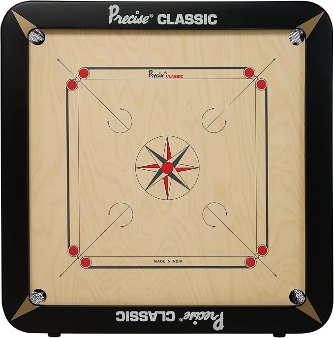 T TABAKH Precise Classic 24mm Carrom Board with Coins Striker and Powder Black 1-4 Players Ages 13 and Up