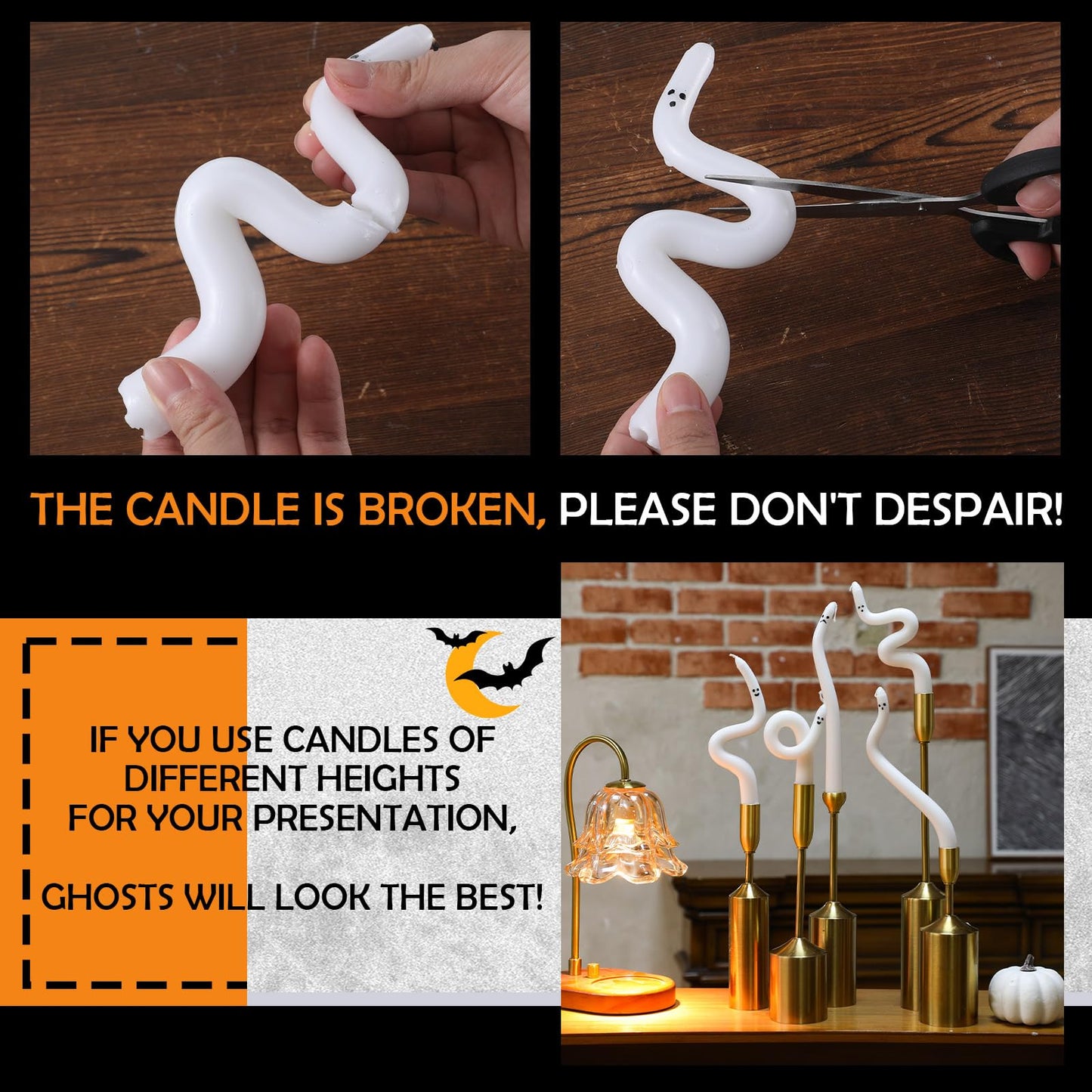 Nuanchu 5 Pack White Ghost Taper Candles Halloween Spiral Unscented Twisted Candlestick Halloween Decor Candle for Home Ghost Spooky Party Dinner Table Birthday Decorations