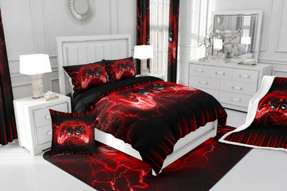Feelyou Kids Gaming Comforter Set,Boys Gamer Bedding Set Full Size,Teens Bedroom Room Decor,Red and Black Game Contoller Comforter,Geometric Fire Ombre Game Bed Set All Season for Game Lovers