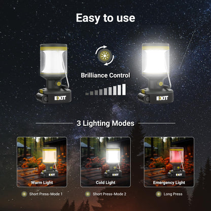 EXIT 20V 3-in-1 Rechargeable LED Lantern EX003, Portable, 800 Lumen Lantern Flashlight for Camping, Hurricane, Emergency, Hiking, Power Outages, 2.0 Ah Battery Included