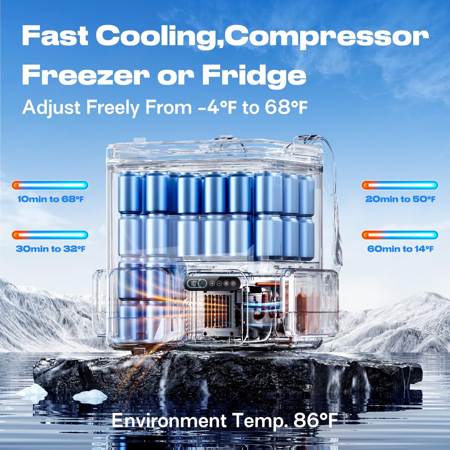 outohome Portable Backpack Car Refrigerator, DC 12V Electric Fridge and Freezer,Electric Cooler,AC 110V 19QT/18L Compressor Cooler, Quick Freeze -4~68℉ for Truck,Van,RV,Camping and Outdoor Travel Use