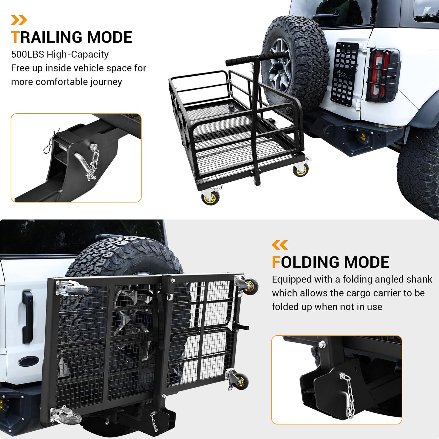 Garvee Foldable Hitch Mount Cargo Carrier with Wheels & Handle, 750 Lbs Heavy Duty Steel Hitch Racks for 2'' Receiver, Folding Luggage Racks for Trailers, RVs, SUVs, Rust-Resistant