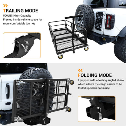 Garvee Foldable Hitch Mount Cargo Carrier with Wheels & Handle, 750 Lbs Heavy Duty Steel Hitch Racks for 2'' Receiver, Folding Luggage Racks for Trailers, RVs, SUVs, Rust-Resistant