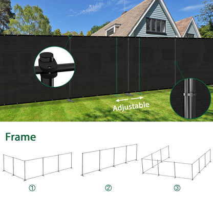Goleray 5'Hx24'W Outdoor Freestanding Privacy Screen Fence Panels with Iron Poles, Mesh Shade Net Cover Temporary Fencing for Patio Backyard Garden Deck, Black