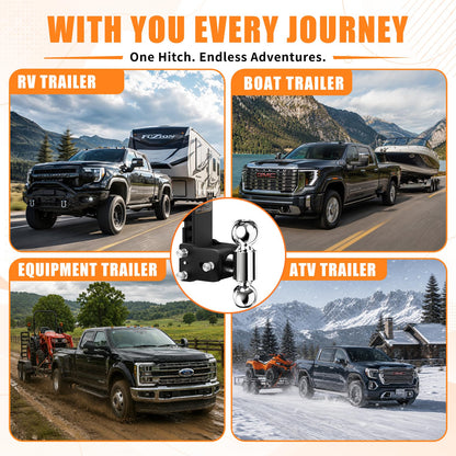 Fastgo Trailer Hitches - Fits 2" Receiver, Adjustable Trailer Hitch Ball Mount, Dual Ball (2" x 2-5/16") Tow Hitch, Drop Hitch, Truck Hitch, Anti-Theft, 5" Drop/Rise, 12500GTW