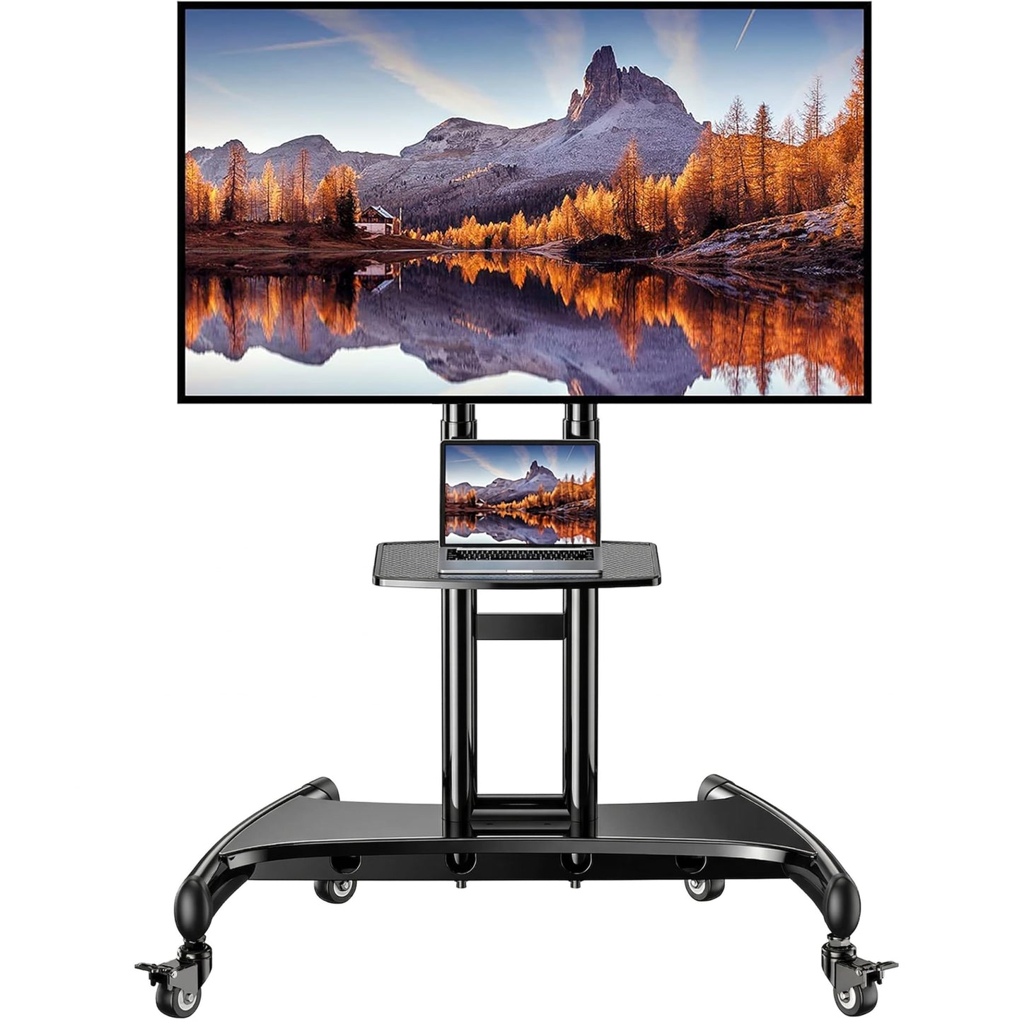Perlegear Mobile TV Cart for 32-82 Inch Flat/Curved LED/LCD/OLED TVs Rolling TV Stand with Height Adjustable Shelf Max VESA 600x400mm up to 100lbs- Outdoor TV Stand Trolley with Wheels PGTVMC05-1