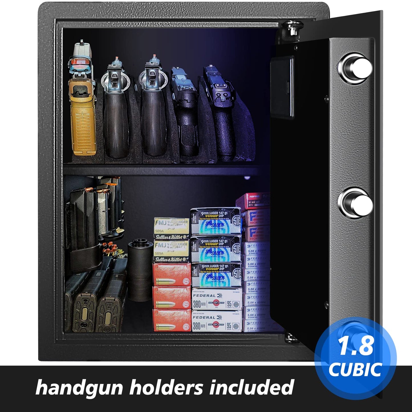 Security Biometric Fingerprint Safe, Steel Lock Box Safe for Home/Office/Hotel, Secure Handgun, Documents, Jewelry, Valuables - 1.8 Cubic Feet Metal Black-13x13.75x19.8inches
