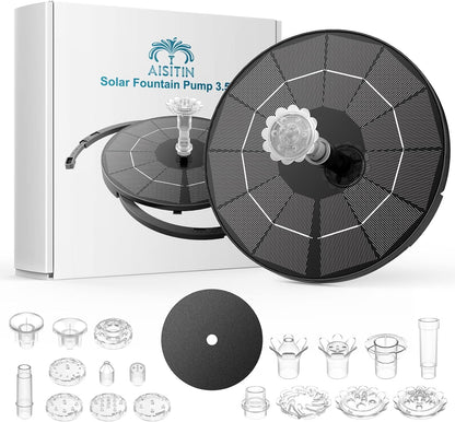 AISITIN Solar Fountain Pump - DIY Water Feature with 6 Nozzles & 3.9ft Cord for Bird Baths, Gardens, Ponds