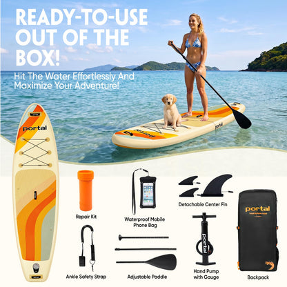 PORTAL SUP Inflatable Paddle Board for Adults, 10'6'' Stand Up Paddleboards, Non-Slip Deck Blow up Paddle Boards with Adjustable Paddle, Carry Bag, Emergency Repair Kit