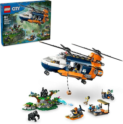 LEGO City Jungle Explorer Helicopter Toy at Base Camp - Kids Toy Adventure Building Set for Boys &amp Girls Ages 8+ - with 5 Minifigures &amp Gorilla Figures - Gift Ideas for Birthdays - 60437