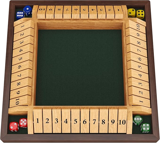 Shut The Box Game 4 Player Wooden Board Game Dice Game Classic Math Learning Game for Kids -12 x 12