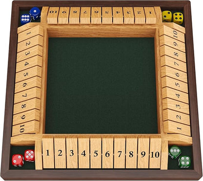 Shut The Box Game 4 Player Wooden Board Game Dice Game Classic Math Learning Game for Kids -12 x 12