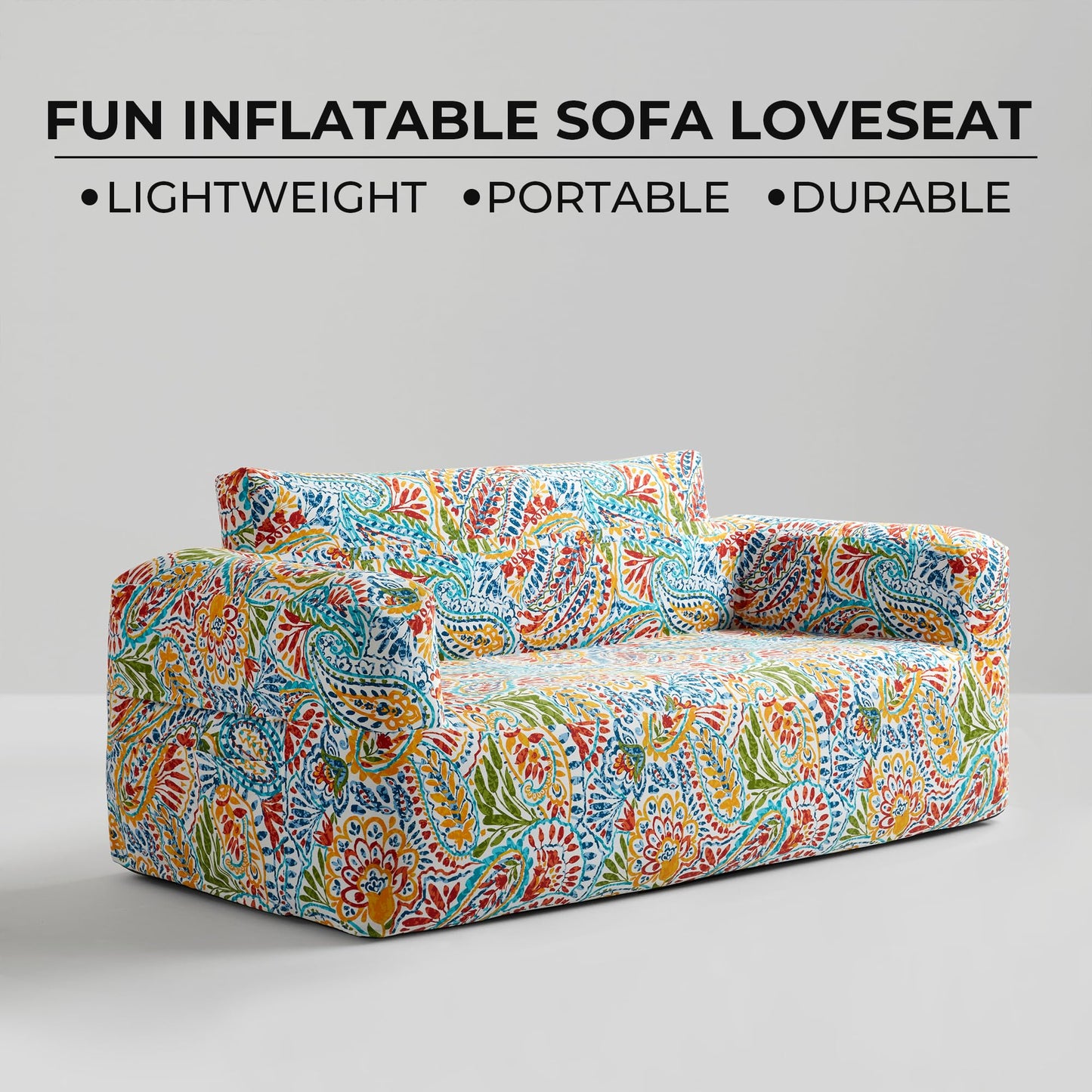 510 DESIGN Inflatable Couch Air Sofa - Blow Up Chair Portable with Handle & Tie-Down Loops, Weatherproof & Water Repellent Indoor/Outdoor Sofa for Patio, Camping, Pool, 67" Lx33 Wx28 D Multi
