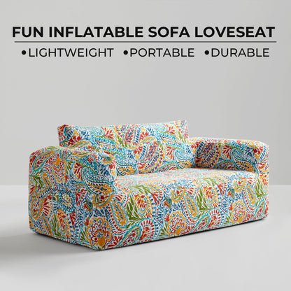 510 DESIGN Inflatable Couch Air Sofa - Blow Up Chair Portable with Handle & Tie-Down Loops, Weatherproof & Water Repellent Indoor/Outdoor Sofa for Patio, Camping, Pool, 67" Lx33 Wx28 D Multi