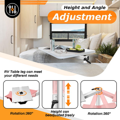 Virego RV Adjustable Table Leg, 360 Degree Rotation Aluminum Alloy Removable RV Table Leg, Height Adjustable RV Table Leg Bracket for Caravan Motorhome Yachts, Easy to Install