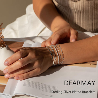DEARMAY Dainty Silver Bracelets for Women Trendy, 925 Sterling Silver Jewelry Set Paperclip Box Herringbone Figaro Rope Chain Bracelet for Women Fashion Pack Gifts
