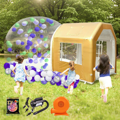 10ft Inflatable Bubble House Dome with Tunnel for Kids, Clear TPU Balloon Tent for Parties, Includes 450W Air Blower & 600W Air Pump