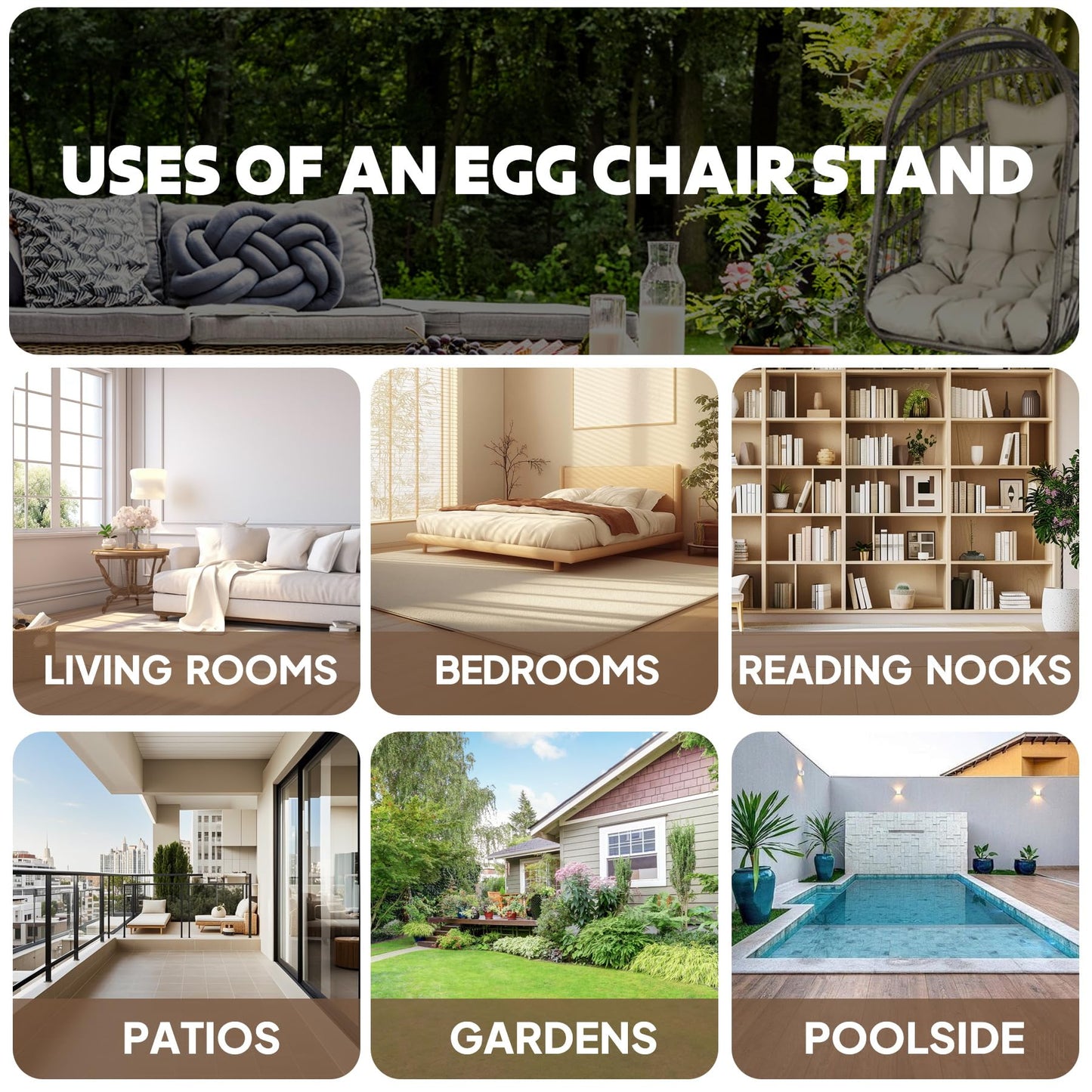 Chihee Hanging Egg Chair Stand,Strong Iron Hammock Chairs Frame with Spring Hook Stable Base,Heavy Duty Swing Chair Stands 330 lbs,C Stand for Hanging Seat Indoor Outdoor Bedroom Patio Garden Balcony
