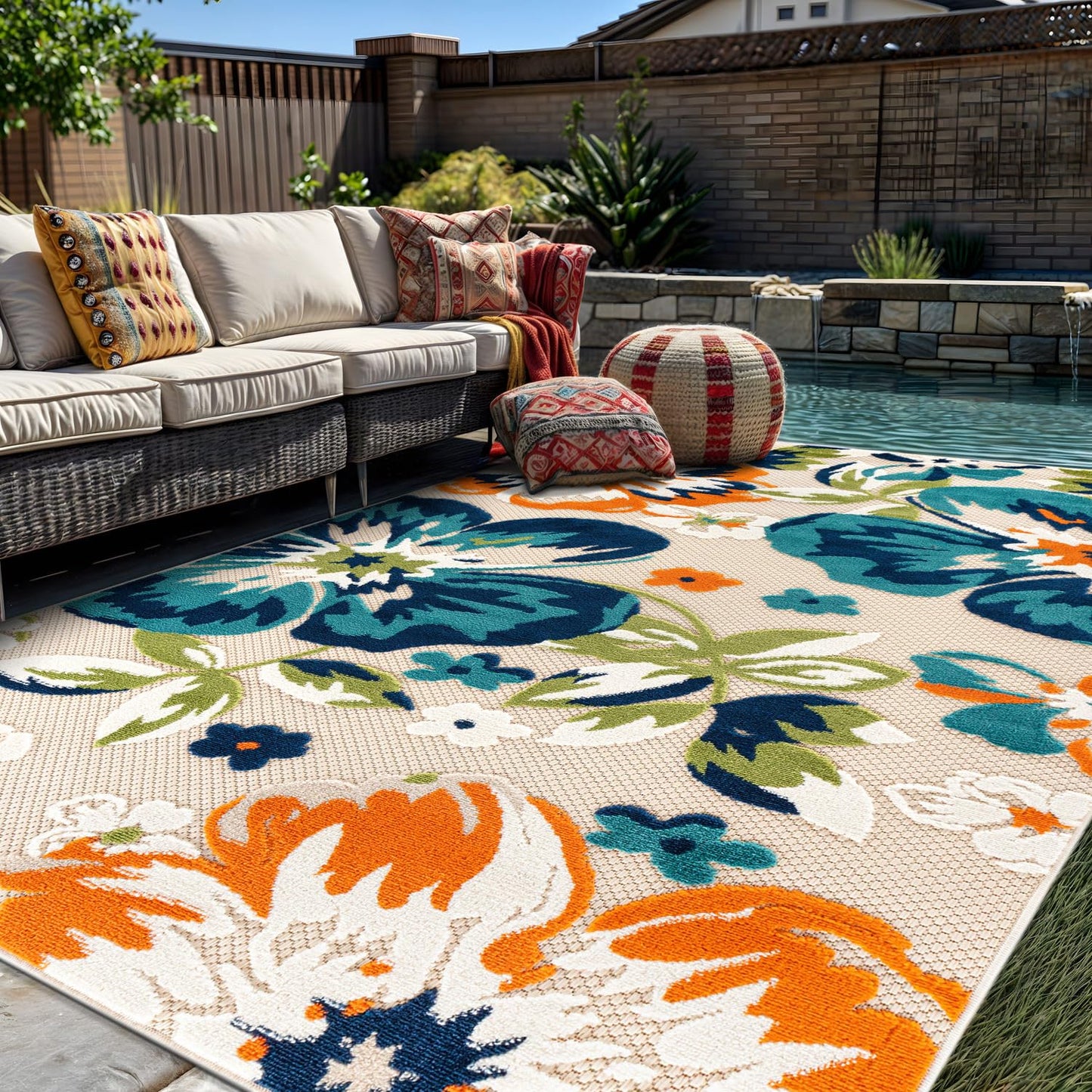 Rugshop Multi Bergamo Floral Indoor/Outdoor Area Rug Machine Washable for Backyard, Deck and Outdoor Lounge, 10' x 14'