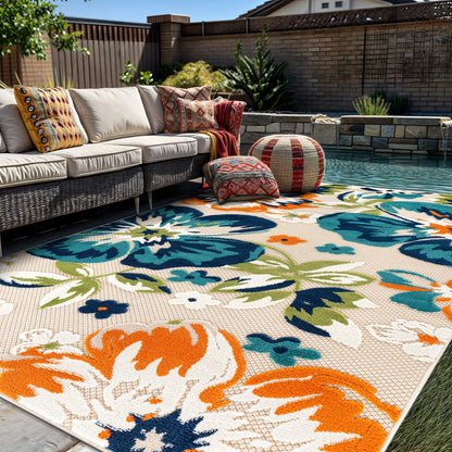 Rugshop Multi Bergamo Floral Indoor/Outdoor Area Rug Machine Washable for Backyard, Deck and Outdoor Lounge, 10' x 14'