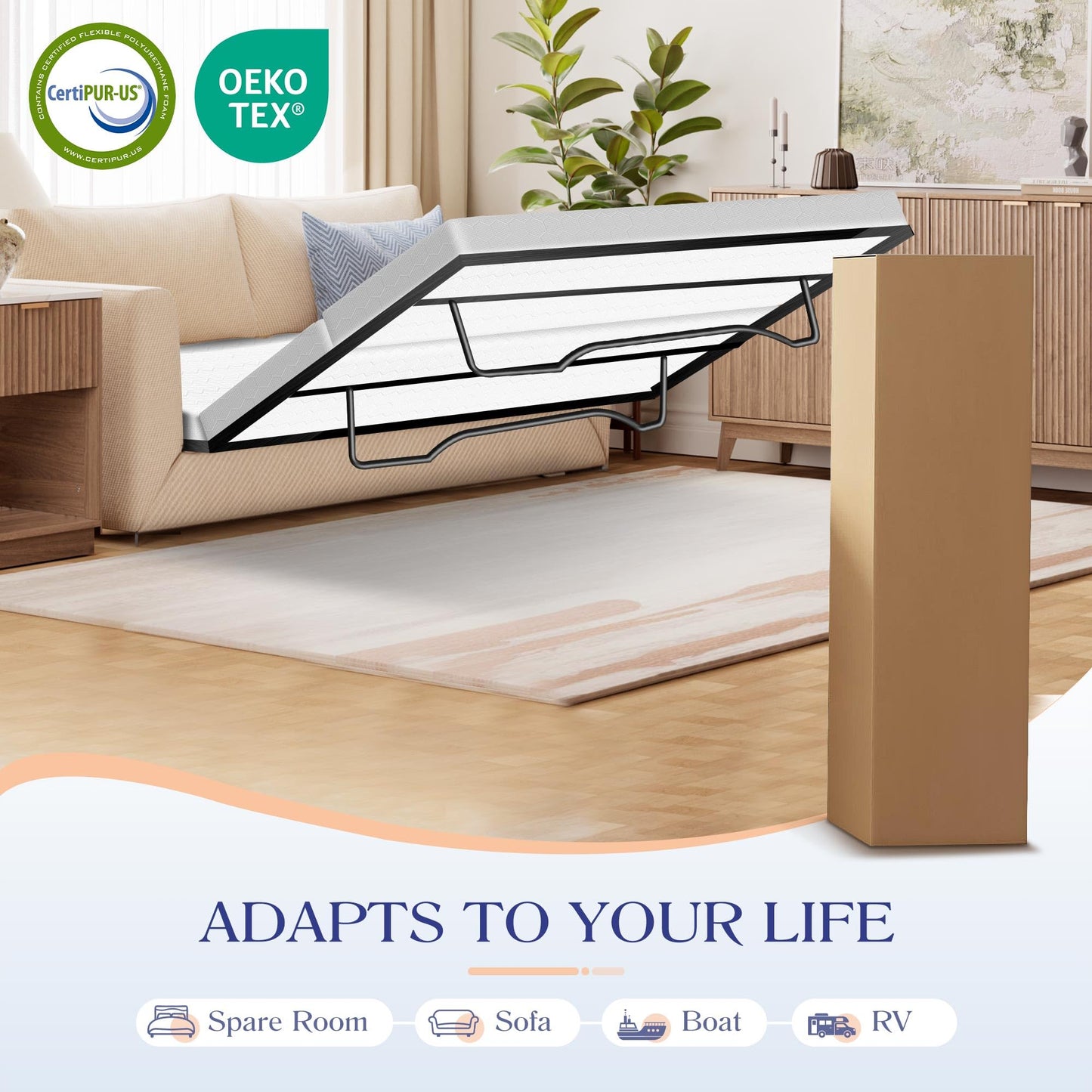 Srora 4 Inch Sofa Bed Mattress Replacement, Queen Size 72" x 59", CertiPUR-US Certified, Foldable Design with Breathable Removable Washable Cover for Sleeper Couch, RV, Guest Room