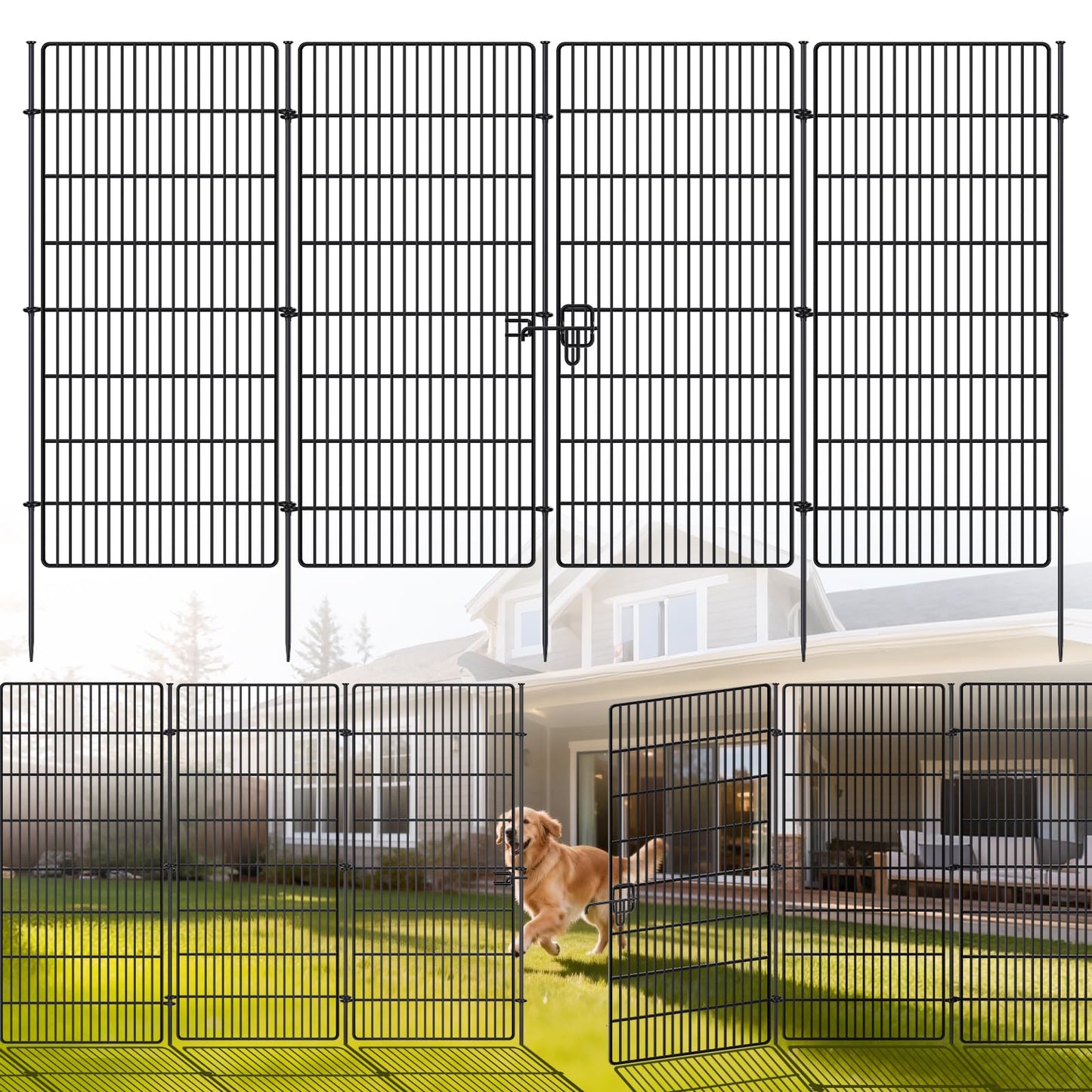 15 Panels No Dig Decorative Garden Fence - 48 in (H) x 21 ft (L), Tall Garden Fences - Dog Fence Outdoor for Yard, Rustproof Metal Animal Barrier Ground Stakes Fencing for Garden, Patio
