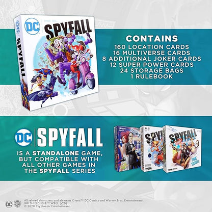 DC Spyfall - The Perfect Party Game - Find The Joker Before Time Runs Out - for 3 to 8 Players - Board Games for Teens and Adults - Featuring Batman Superman Wonder Woman and More - Ages 13+