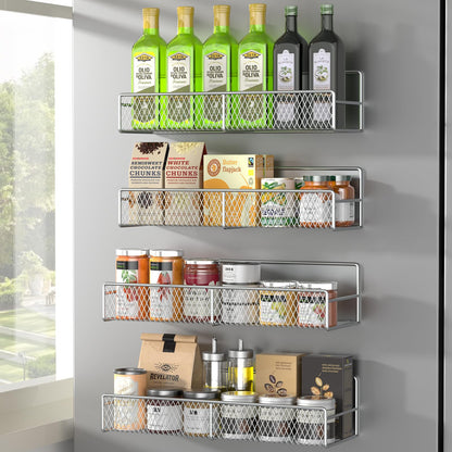 Magnetic Spice Rack for Refrigerator, 6 Pack 100% Metal Strong Magnet Shelf, Space Saving Spice Organizer, Home Kitchen Laundry Room Storage Organization W/ Paper Towel Holder, Utensils Racks (Grey)