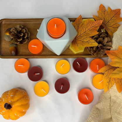 Fall Scented Tealight Candles 16 Pack, Natural Soy & Bee Wax Blend, Autumn Colors: Orange & Yellow Shades, 3.5 Hour Burn Time, Strong Fragrance for Home, 16 Pcs by Kissingfish