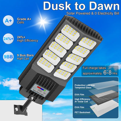 XCQMHF Solar Street Lights Outdoor Waterproof Dusk to Down with Motion Sensor, 6500W Outdoor Solar Flood Light for Parking Lot, LED Security Street Lights Solar Powered for Yard Garden & Walkway