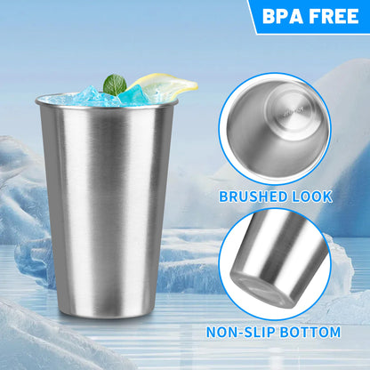 HAMILADUO 150Pack 16 oz Stainless Steel Pint Cups,Stainless Steel Cup,Pint Cup Tumbler，water Tumbler,Stackable,Reusable,BPA Free, (150)