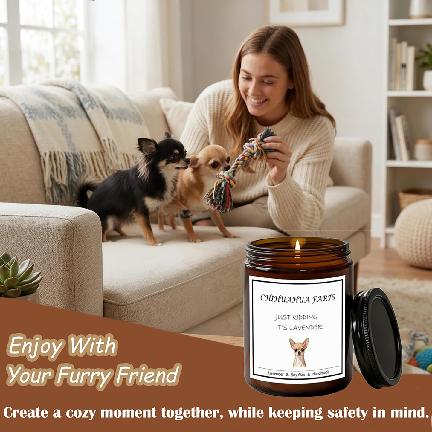 OSHINE Chihuahua Gifts,Lavender Scented Naturalsoy Candle, Long Lasting 40 Hour Burn, Perfect Gifts for Women and Dog Lovers