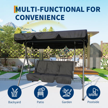 3 Seat Outdoor Porch Patio Swing with Stand and Adjustable Canopy, 800lbs Patio Chairs Porch Swing with Adjustable Tilt Shade for Blackyard Garden Deck, Grey