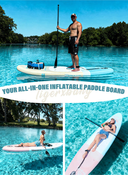 TIGERXBANG Inflatable Paddle Board with SUP Board Accessories, Non-Slip Minimalist Paddle Board for Adults and Youth of All Skill Levels, Stand Up Board Sunny Wave Collection-Blue