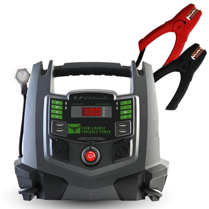 Schumacher Electric Farm & Ranch 1200A Car Battery Jump Starter and Portable Power Station, 5-in-1 Solution for 12V Batteries, 100-PSI Air Compressor, 200 Continuous/400 Peak Watt Inverter, FR01337