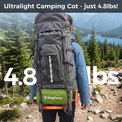 KingCamp Ultralight Camping Cot, Portable Folding Tent Camping Cot, 265 Lbs Heavy Duty Sleeping Cot with Pillow for Adults Outdoor Backpacking Travel Hiking, Green