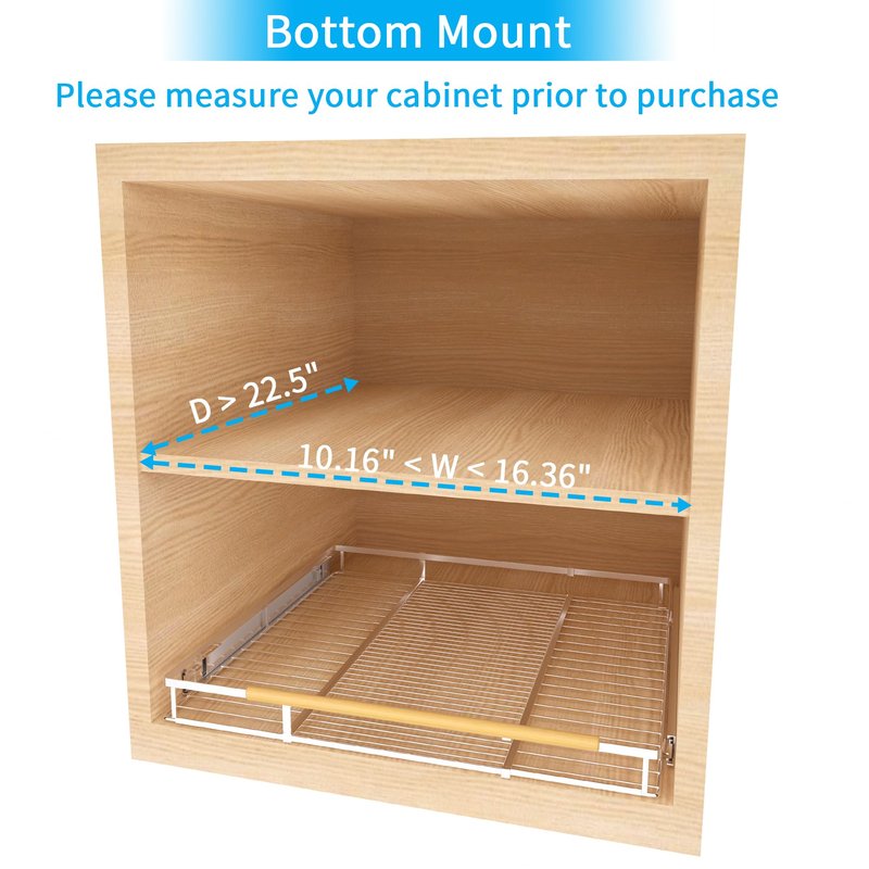 KIKIBRO Expandable Pull Out Drawer Cabinet Organizer, Adjustable Width Bottom-Mounted Slide Out Storage Shelves for Cabinets, Required Cabinet Size (W: 10.16"~16.36", D≥22.5"), 1 Pack
