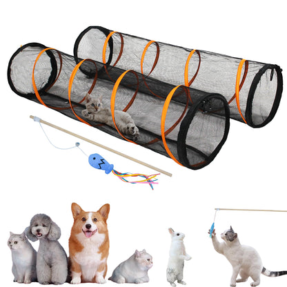 Cat Play Tunnel-2 Packs for Indoor and Outdoor, Cat Play House, Cat Enclosures Easy to Connect with Two Zipper Doors,Product Size 67'' x 18'',2pcs /Set Plus 2pcs /Set
