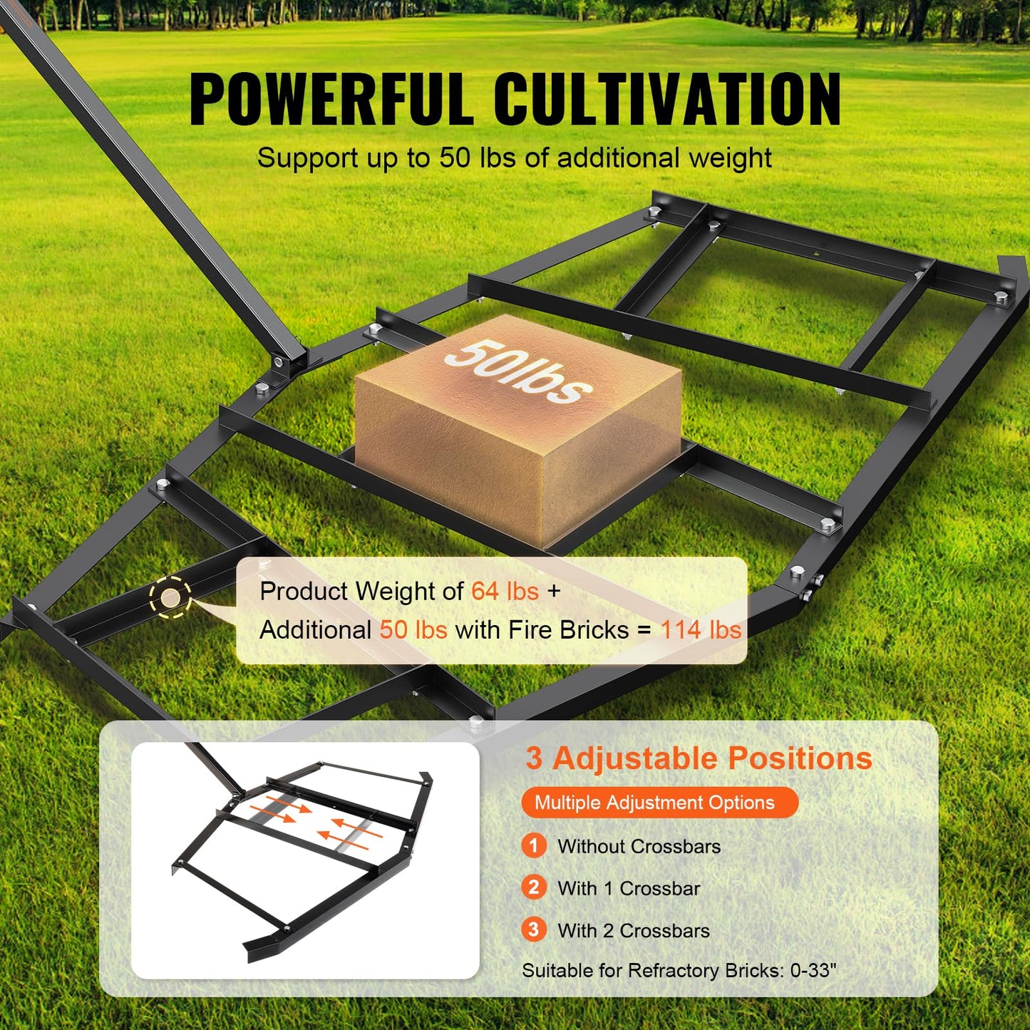 VEVOR Driveway Drag, 84" Width Tow Behind Q235 Steel Grader with Adjustable Bars, Support up to 50 lbs, for ATVs, UTVs, Garden Lawn Tractors, Black