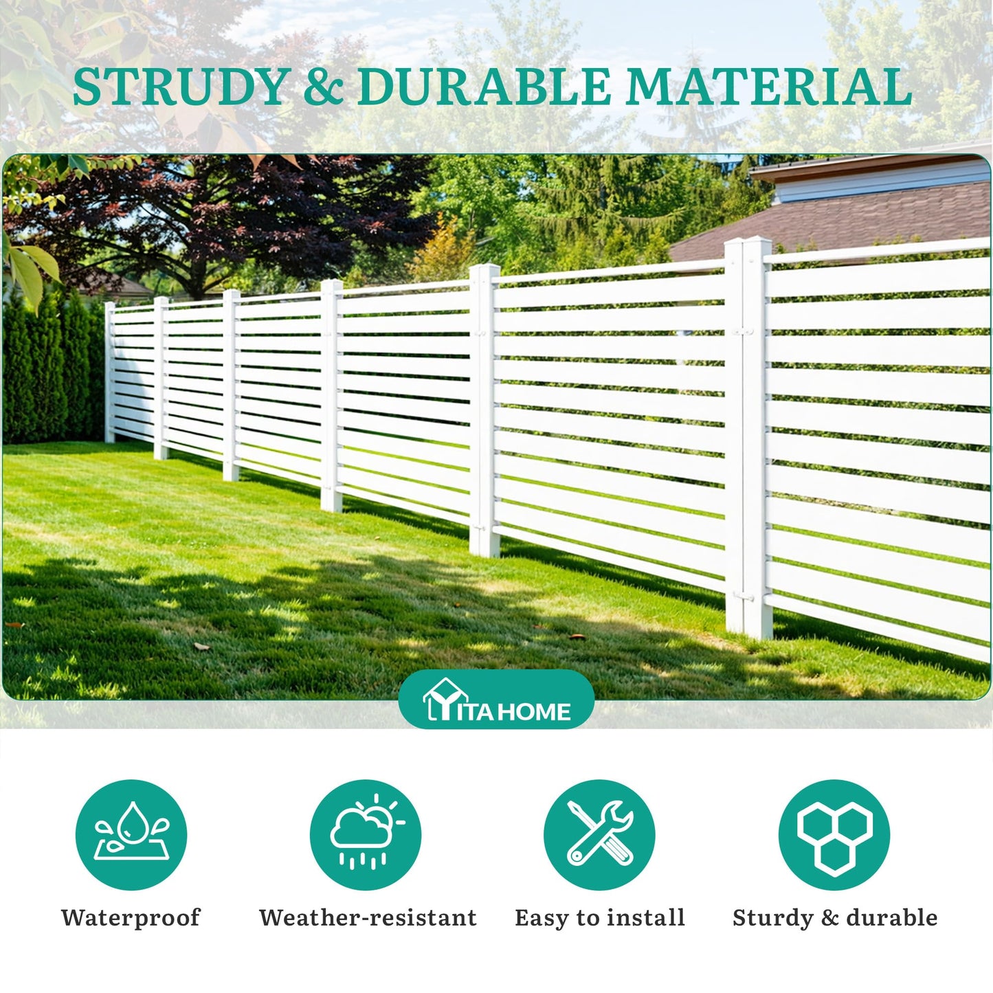 YITAHOME 44" W X 44" H Air Conditioner Fence Privacy Screen, Outdoor Trash Can Enclosure with Metal Stakes, Vinyl Pool Equipment Enclosure (4 Panels, White)