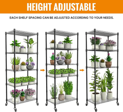 sagrynfp Indoor Greenhouse with Grow Light, 5 Tier 23.2" L×13.3" W×61.3" H Indoor Green House, with 96W Full Spectrum Growing Lamps，Metal Indoor Greenhouse for Seed Starting