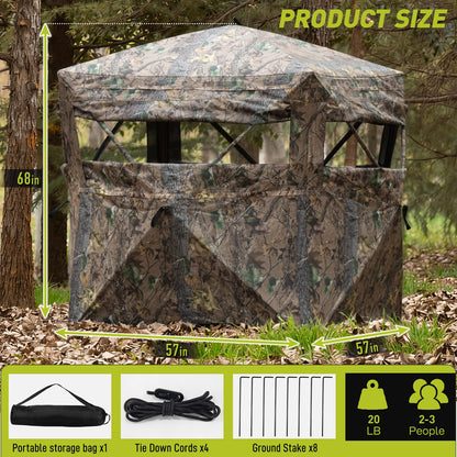 Mionovity Hunting Blind, 360° See Through Ground Blind for Turkey Hunting, Turkey Ground Blind, Hunting Blind for Turkey & Deer, 2-3 Person Pop Up Portable Camouflage Tent with Carrying Bag