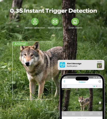 2Pack 4G LTE Cellular Trail Camera Solar: 2K Game Cameras Built-in SIM Card Hunting Cameras Wireless Battery with PTZ 360° Color Night Vision Motion Activated IP66 for Wildlife(No Support WiFi)