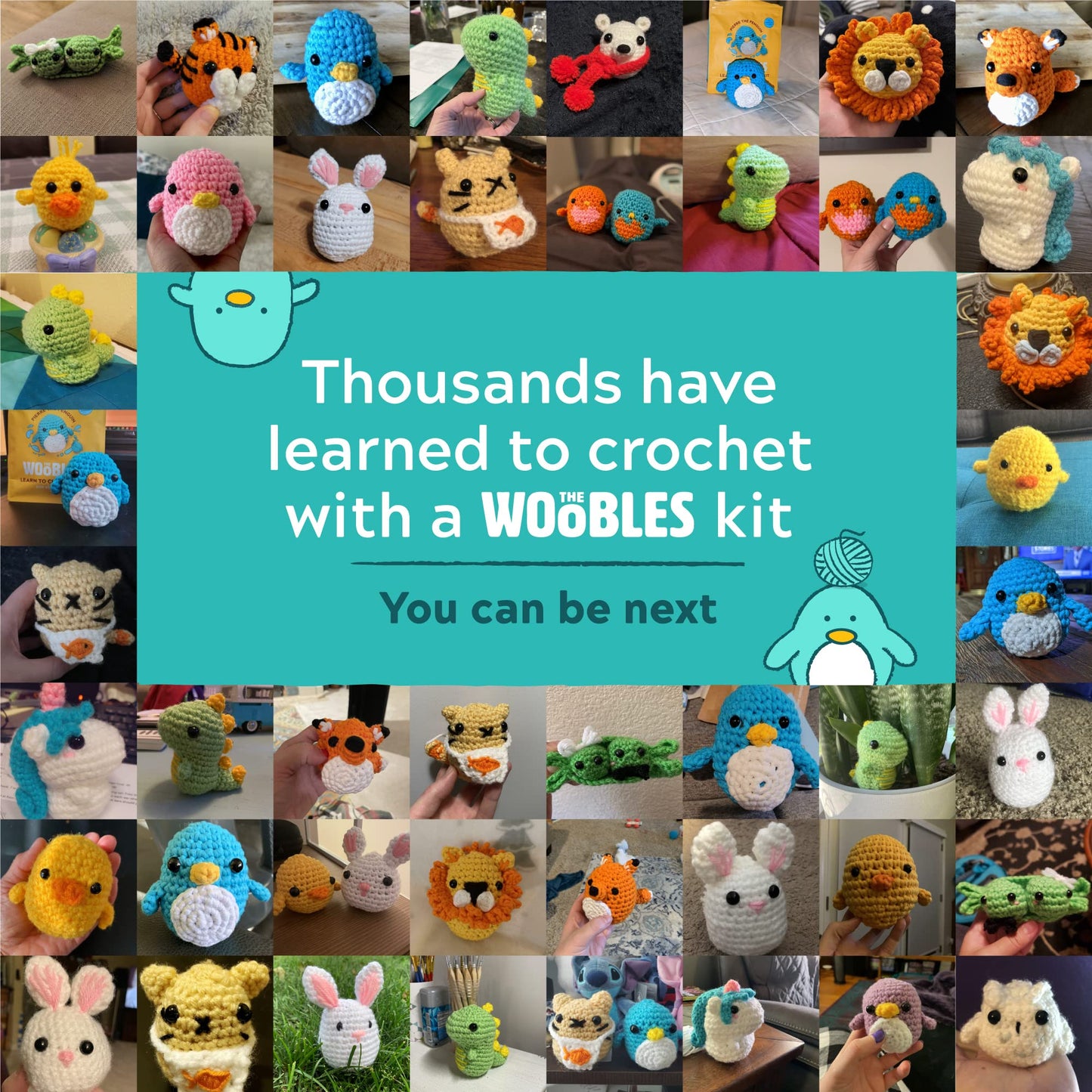 The Woobles Crochet Kit for Beginners - Easy Arts and Crafts Knitting & Crochet Animals Kit All in One Bundle As Seen On Shark Tank - (Penguin,Chick,Fox & Bunny) with Easy Peasy Yarn