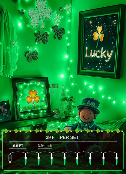 Minetom Green String Lights - 100 LED Mini Lights, 39 Feet, USB Operated, Waterproof for Indoor Outdoor Decor