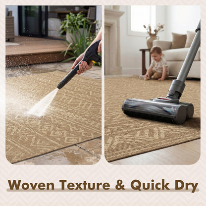 MontVoo-Outdoor Rug-Patio Rug 8x10 Polypropylene Indoor Outdoor Rug Outdoor Carpet for Patio Deck Balcony Porch, Textured Weave, Durable for High Traffic, Fade-Resistant, Boho Farmhouse Neutral Brown