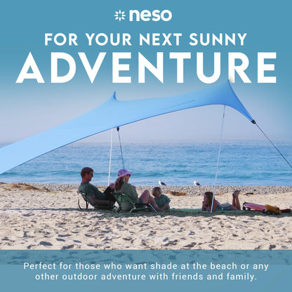 Neso Gigante Portable Beach Tent Sun Shelter - Lightweight Beach Shade Canopy - Easy Setup for Family Outings - Patented Reinforced Corners - UPF 50+ - 8ft Tall, 11 x 11ft - Periwinkle Blue