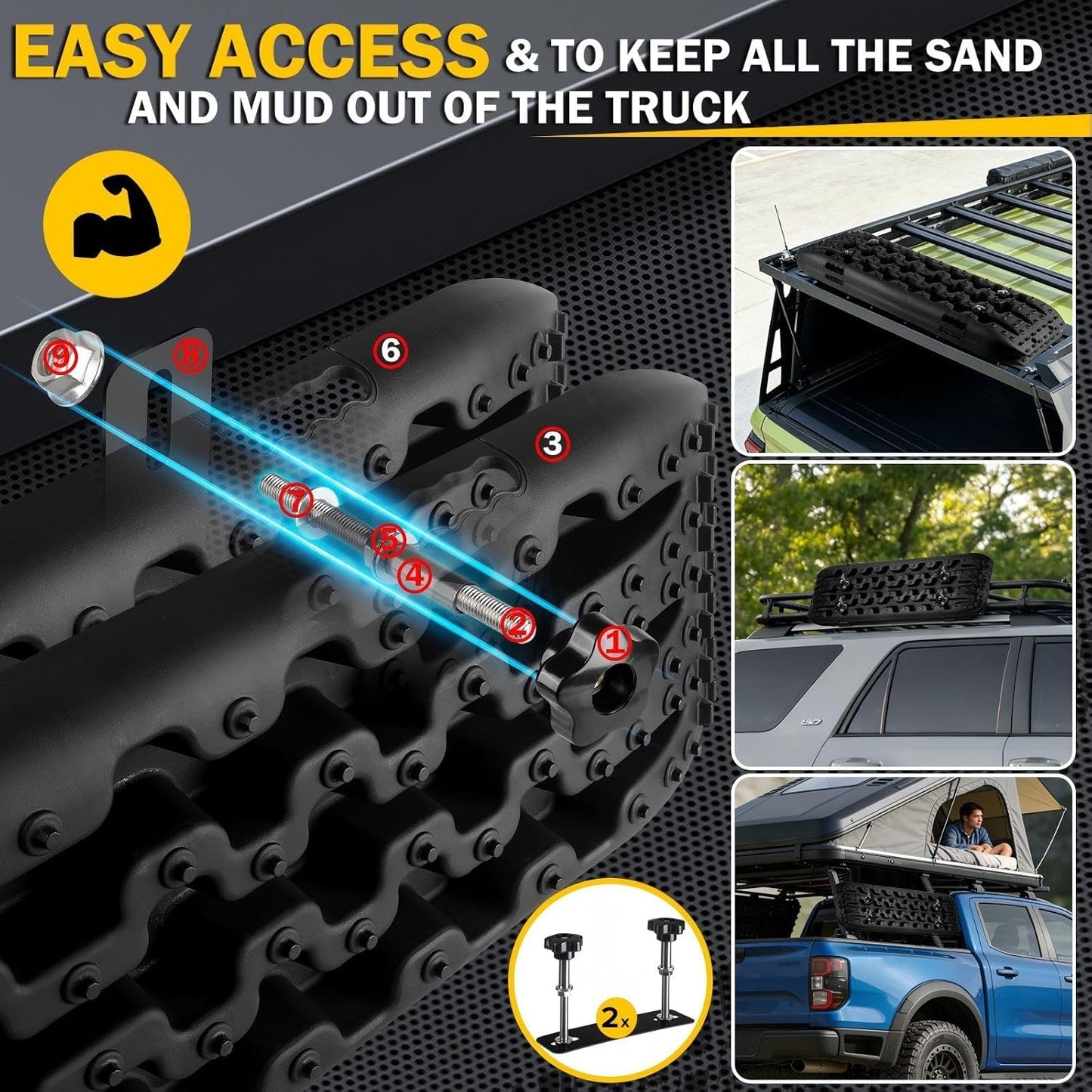 moveland 41.7" Extra Long Traction Boards for Mud, Sand & Snow – 10 Ton Capacity – with Mounting Kit & Carry Bag – Heavy Duty Off Road Recovery Boards for SUV Truck 4x4