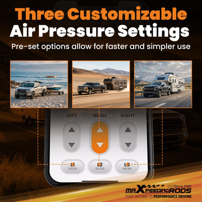 maXpeedingrods Dual Path Wireless On Board Air Compressor System 120 PSI Heavy Duty Air Compressor Kit App and Remote Control for Trucks Pickups Trailers Vans